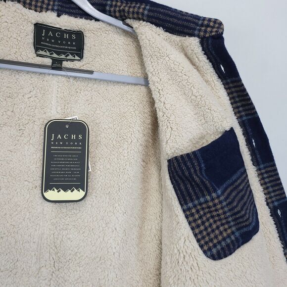Jachs NY Sherpa Lined Blue Plaid‎ Shirt Jacket Wool Blend Men L Buttons Pockets - Picture 16 of 16